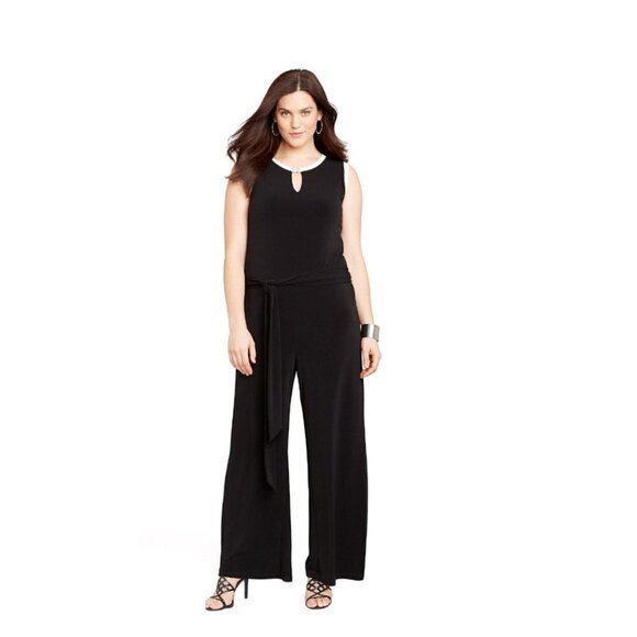 Lauren Ralph Lauren Wide-Leg Belted Jumpsuit Sleeveless NWT Size Large Black - Picture 1 of 11